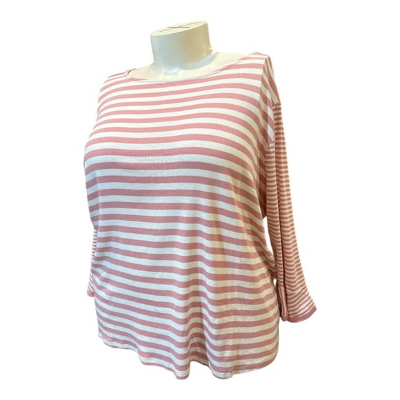 NorthStyle Pink & White Striped 3/4 Bell Sleeve Stretchy Top Women's Size 3X - Picture 1 of 7